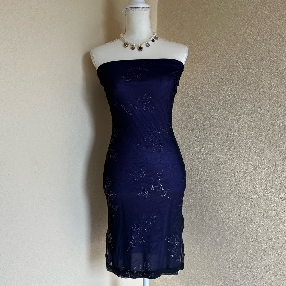 Charlotte Russe Purple Y2k Strapless Midi Bodycon Dress M Whimsigoth Fairy Prom